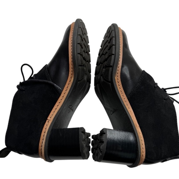 Clarks Trace Glow Black Leather Heeled Booties - Picture 6 of 10